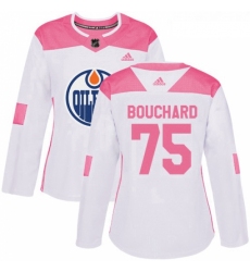 Womens Adidas Edmonton Oilers 75 Evan Bouchard Authentic White Pink Fashion NHL Jersey 