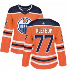 Womens Adidas Edmonton Oilers 77 Oscar Klefbom Authentic Orange Home NHL Jersey 