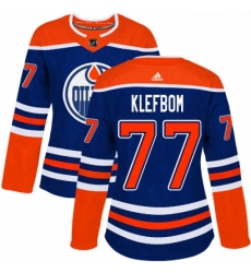 Womens Adidas Edmonton Oilers 77 Oscar Klefbom Authentic Royal Blue Alternate NHL Jersey 