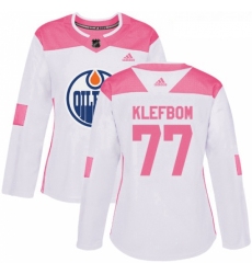 Womens Adidas Edmonton Oilers 77 Oscar Klefbom Authentic WhitePink Fashion NHL Jersey 