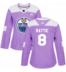 Womens Adidas Edmonton Oilers 8 Ty Rattie Authentic Purple Fights Cancer Practice NHL Jersey 