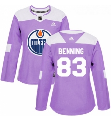 Womens Adidas Edmonton Oilers 83 Matt Benning Authentic Purple Fights Cancer Practice NHL Jersey 