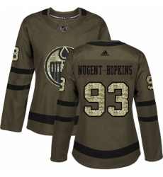 Womens Adidas Edmonton Oilers 93 Ryan Nugent Hopkins Authentic Green Salute to Service NHL Jersey 