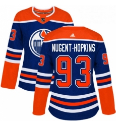 Womens Adidas Edmonton Oilers 93 Ryan Nugent Hopkins Authentic Royal Blue Alternate NHL Jersey 