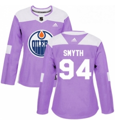 Womens Adidas Edmonton Oilers 94 Ryan Smyth Authentic Purple Fights Cancer Practice NHL Jersey 