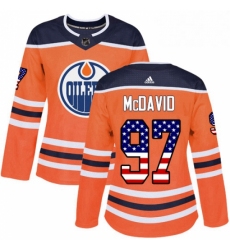 Womens Adidas Edmonton Oilers 97 Connor McDavid Authentic Orange USA Flag Fashion NHL Jersey 