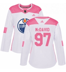 Womens Adidas Edmonton Oilers 97 Connor McDavid Authentic WhitePink Fashion NHL Jersey 