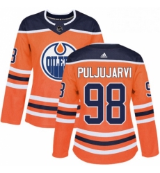 Womens Adidas Edmonton Oilers 98 Jesse Puljujarvi Authentic Orange Home NHL Jersey 