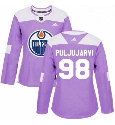 Womens Adidas Edmonton Oilers 98 Jesse Puljujarvi Authentic Purple Fights Cancer Practice NHL Jersey 