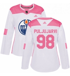 Womens Adidas Edmonton Oilers 98 Jesse Puljujarvi Authentic WhitePink Fashion NHL Jersey 