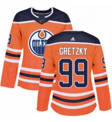 Womens Adidas Edmonton Oilers 99 Wayne Gretzky Authentic Orange Home NHL Jersey 