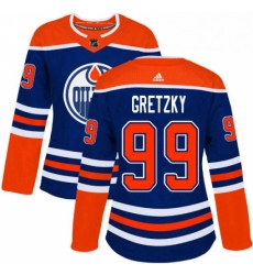 Womens Adidas Edmonton Oilers 99 Wayne Gretzky Authentic Royal Blue Alternate NHL Jersey 
