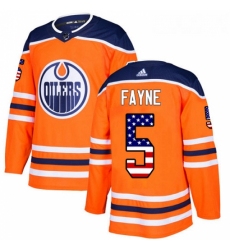 Youth Adidas Edmonton Oilers 5 Mark Fayne Authentic Orange USA Flag Fashion NHL Jersey 