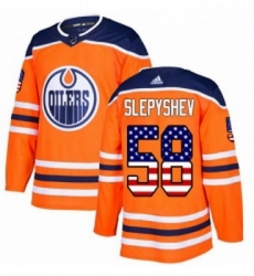 Youth Adidas Edmonton Oilers 58 Anton Slepyshev Authentic Orange USA Flag Fashion NHL Jersey 