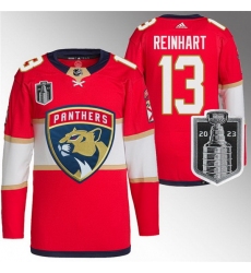 Men Florida Panthers 13 Sam Reinhart Red 2023 Stanley Cup Final Stitched Jersey