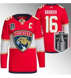 Men Florida Panthers 16 Aleksander Barkov Red 2023 Stanley Cup Final Stitched Jersey