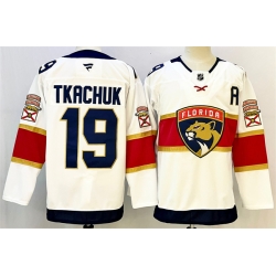 Men Florida Panthers 19 Matthew Tkachuk White 2024 25 Home With A Patch Stitched Hockey Jersey