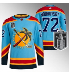 Men Florida Panthers 72 Sergei Bobrovsky Blue 2023 Stanley Cup Final Reverse Retro Stitched Jersey