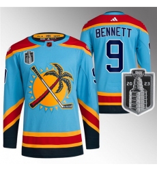 Men Florida Panthers 9 Sam Bennett Blue 2023 Stanley Cup Final Reverse Retro Stitched Jersey