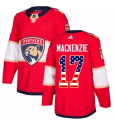 Mens Adidas Florida Panthers 17 Derek MacKenzie Authentic Red USA Flag Fashion NHL Jersey 