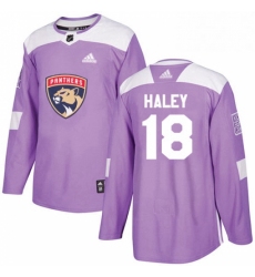 Mens Adidas Florida Panthers 18 Micheal Haley Authentic Purple Fights Cancer Practice NHL Jersey 