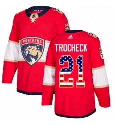 Mens Adidas Florida Panthers 21 Vincent Trocheck Authentic Red USA Flag Fashion NHL Jersey 