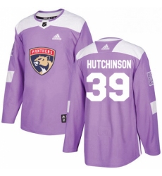 Mens Adidas Florida Panthers 39 Michael Hutchinson Authentic Purple Fights Cancer Practice NHL Jersey 