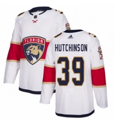 Mens Adidas Florida Panthers 39 Michael Hutchinson Authentic White Away NHL Jersey 