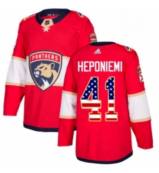 Mens Adidas Florida Panthers 41 Aleksi Heponiemi Authentic Red USA Flag Fashion NHL Jersey 