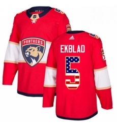 Mens Adidas Florida Panthers 5 Aaron Ekblad Authentic Red USA Flag Fashion NHL Jersey 