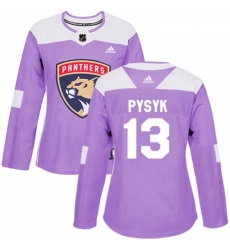 Womens Adidas Florida Panthers 13 Mark Pysyk Authentic Purple Fights Cancer Practice NHL Jersey 