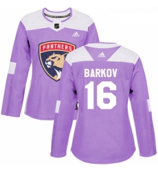 Womens Adidas Florida Panthers 16 Aleksander Barkov Authentic Purple Fights Cancer Practice NHL Jersey 