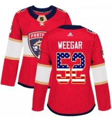 Womens Adidas Florida Panthers 52 MacKenzie Weegar Authentic Red USA Flag Fashion NHL Jersey 