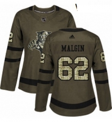 Womens Adidas Florida Panthers 62 Denis Malgin Authentic Green Salute to Service NHL Jersey 