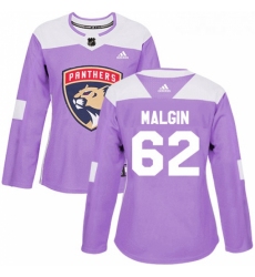 Womens Adidas Florida Panthers 62 Denis Malgin Authentic Purple Fights Cancer Practice NHL Jersey 