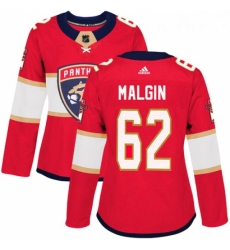 Womens Adidas Florida Panthers 62 Denis Malgin Authentic Red Home NHL Jersey 