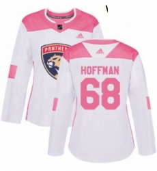 Womens Adidas Florida Panthers 68 Mike Hoffman Authentic White Pink Fashion NHL Jersey 