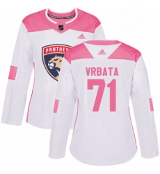 Womens Adidas Florida Panthers 71 Radim Vrbata Authentic WhitePink Fashion NHL Jersey 