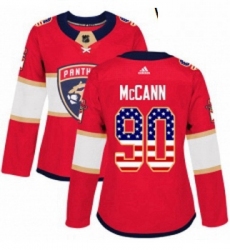 Womens Adidas Florida Panthers 90 Jared McCann Authentic Red USA Flag Fashion NHL Jersey 
