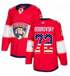 Panthers #72 Sergei Bobrovsky Red Home Authentic USA Flag Stitched Youth Hockey Jersey