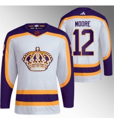Men Los Angeles Kings 12 Trevor Moore White 2022 Reverse Retro Stitched Jersey