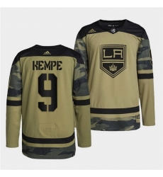 Men Los Angeles Kings 9 Adrian Kempe 2022 Camo Military Appreciation Night Stitched jersey