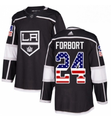 Mens Adidas Los Angeles Kings 24 Derek Forbort Authentic Black USA Flag Fashion NHL Jersey 