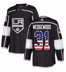 Mens Adidas Los Angeles Kings 31 Scott Wedgewood Authentic Black USA Flag Fashion NHL Jersey 