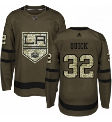 Mens Adidas Los Angeles Kings 32 Jonathan Quick Authentic Green Salute to Service NHL Jersey 
