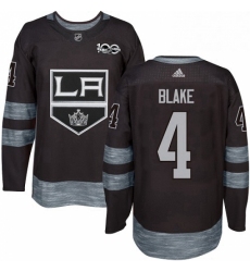 Mens Adidas Los Angeles Kings 4 Rob Blake Authentic Black 1917 2017 100th Anniversary NHL Jersey 
