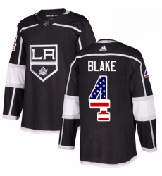 Mens Adidas Los Angeles Kings 4 Rob Blake Authentic Black USA Flag Fashion NHL Jersey 