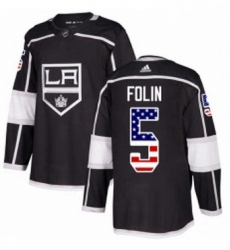 Mens Adidas Los Angeles Kings 5 Christian Folin Authentic Black USA Flag Fashion NHL Jersey 