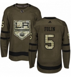 Mens Adidas Los Angeles Kings 5 Christian Folin Authentic Green Salute to Service NHL Jersey 