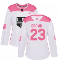 Womens Adidas Los Angeles Kings 23 Dustin Brown Authentic WhitePink Fashion NHL Jersey 